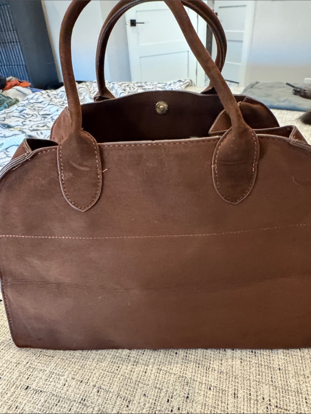 Classic Brown Suede Tote Handbag